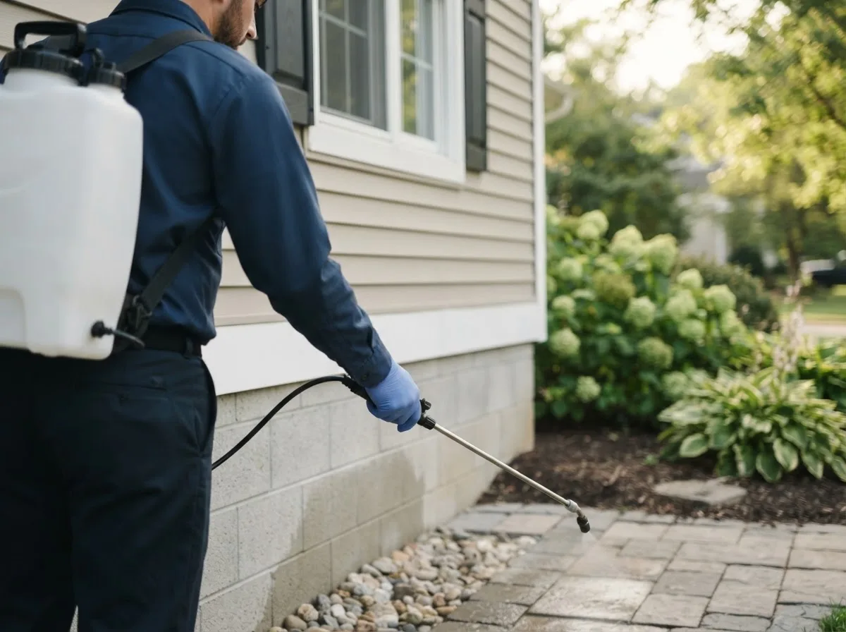 Pest control technician inspecting a home in Milltown, WI